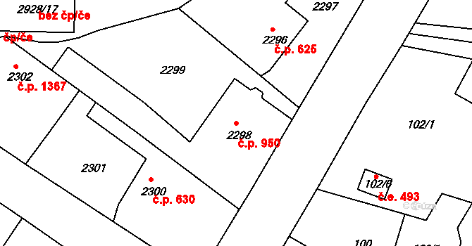 Rumburk 1 950, Rumburk na parcele st. 2298 v KÚ Rumburk, Katastrální mapa