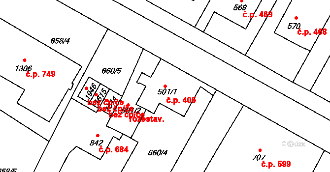 Hostinné 406 na parcele st. 501/1 v KÚ Hostinné, Katastrální mapa