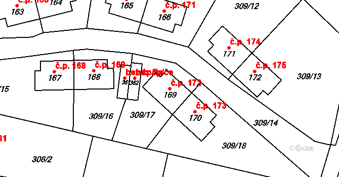Kerhartice 172, Ústí nad Orlicí na parcele st. 169 v KÚ Kerhartice nad Orlicí, Katastrální mapa