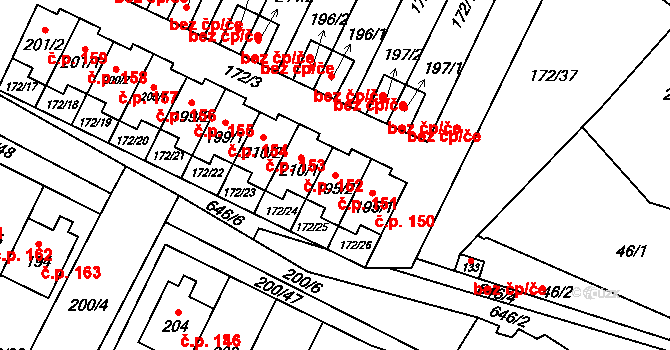 Katusice 151 na parcele st. 195/2 v KÚ Katusice, Katastrální mapa