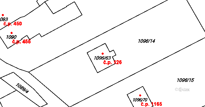 Jablunkov 126 na parcele st. 1096/63 v KÚ Jablunkov, Katastrální mapa