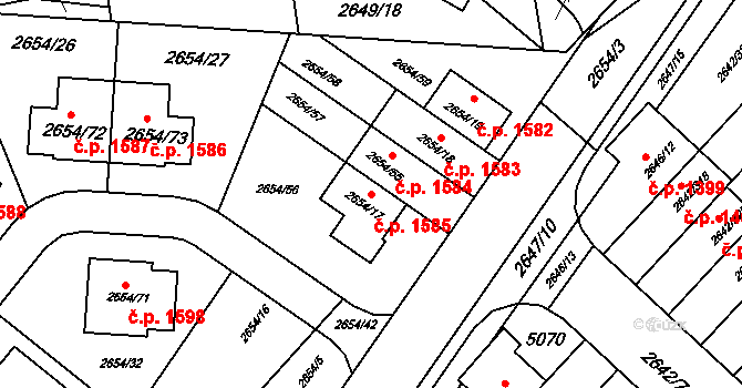 Kuřim 1585 na parcele st. 2654/17 v KÚ Kuřim, Katastrální mapa