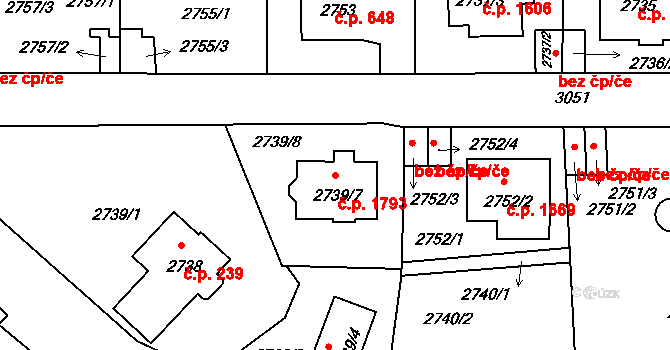 Braník 1793, Praha na parcele st. 2739/7 v KÚ Braník, Katastrální mapa