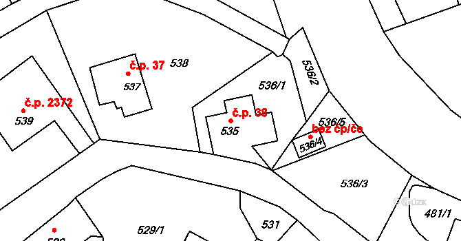 Varnsdorf 38 na parcele st. 535 v KÚ Varnsdorf, Katastrální mapa