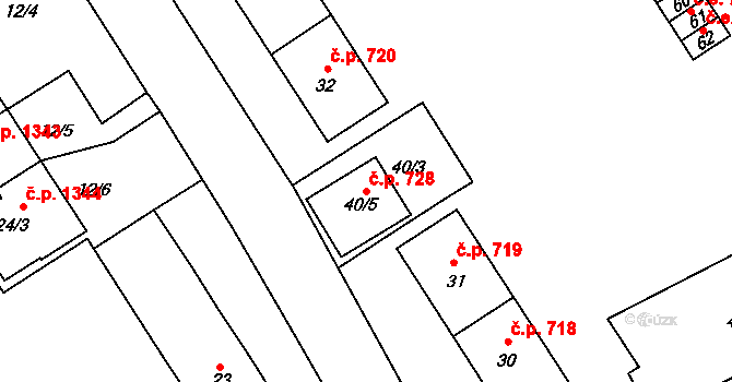 Kopřivnice 728 na parcele st. 40/5 v KÚ Kopřivnice, Katastrální mapa