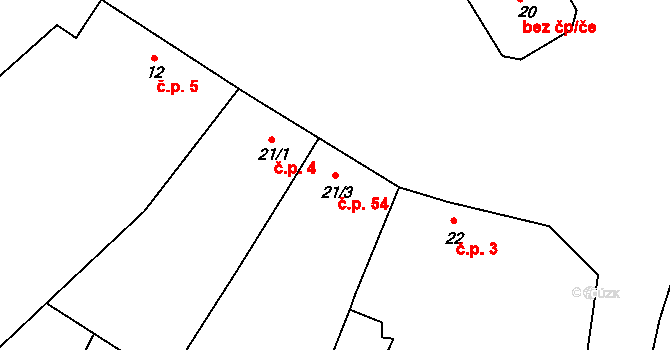 Chvaletice 54, Protivín na parcele st. 21/3 v KÚ Chvaletice u Protivína, Katastrální mapa