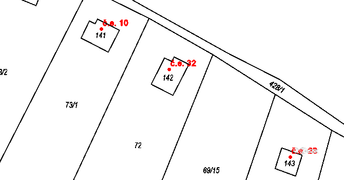 Přerov XI-Vinary 32, Přerov na parcele st. 142 v KÚ Vinary u Přerova, Katastrální mapa