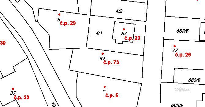 Chlum 73 na parcele st. 64 v KÚ Chlum u Blatné, Katastrální mapa