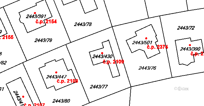 Roztoky 2109 na parcele st. 2443/430 v KÚ Roztoky u Prahy, Katastrální mapa