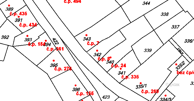 Předměstí 8, Litoměřice na parcele st. 342 v KÚ Litoměřice, Katastrální mapa