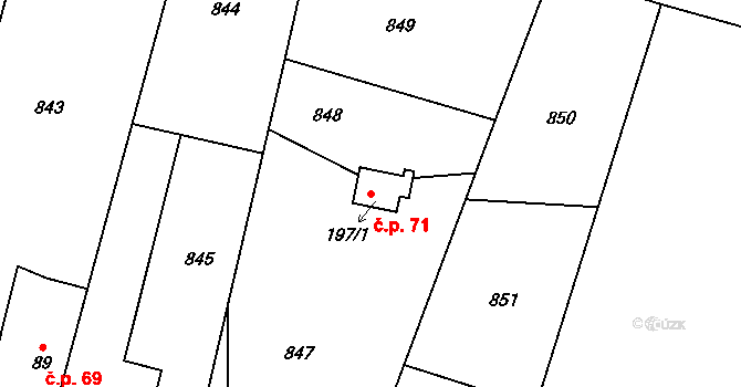 Lipník 71 na parcele st. 197/1 v KÚ Lipník, Katastrální mapa