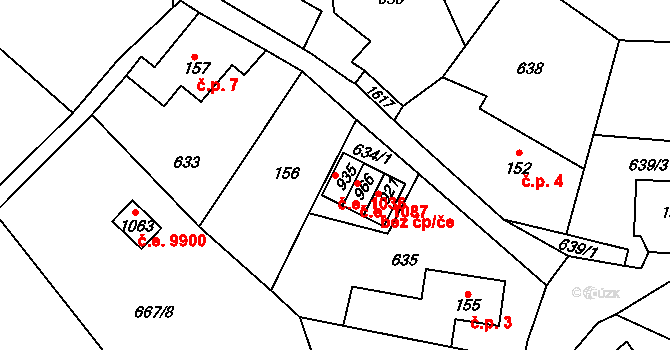 Děčín XX-Nová Ves 1036, Děčín na parcele st. 935 v KÚ Bynov, Katastrální mapa