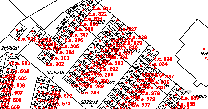 Kyjov 293 na parcele st. 2348 v KÚ Kyjov, Katastrální mapa