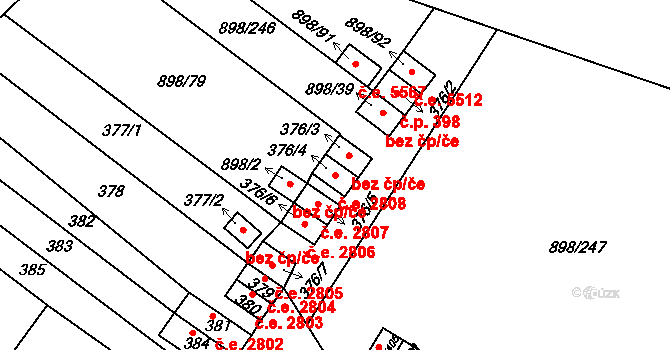Všebořice 2808, Ústí nad Labem na parcele st. 376/4 v KÚ Všebořice, Katastrální mapa