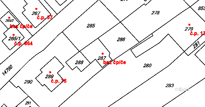 Vsetín 41772997 na parcele st. 287 v KÚ Vsetín, Katastrální mapa