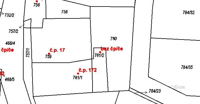 Zruč-Senec 42721997 na parcele st. 761/2 v KÚ Senec u Plzně, Katastrální mapa
