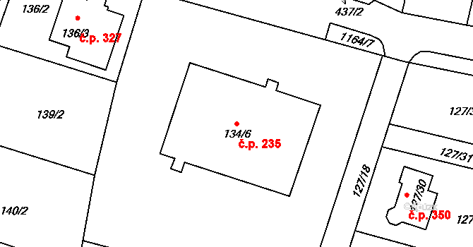 Oldřišov 235 na parcele st. 134/6 v KÚ Oldřišov, Katastrální mapa