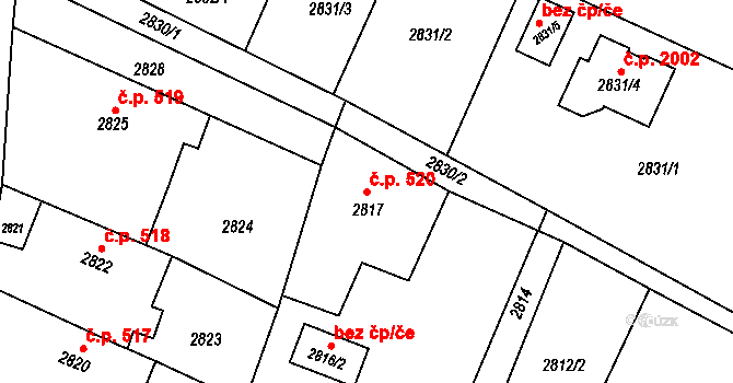 Hlučín 520 na parcele st. 2817 v KÚ Hlučín, Katastrální mapa