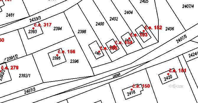 Buchlovice 155 na parcele st. 2397 v KÚ Buchlovice, Katastrální mapa