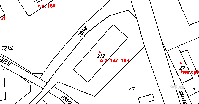 Prachovice 147,148 na parcele st. 212 v KÚ Prachovice, Katastrální mapa