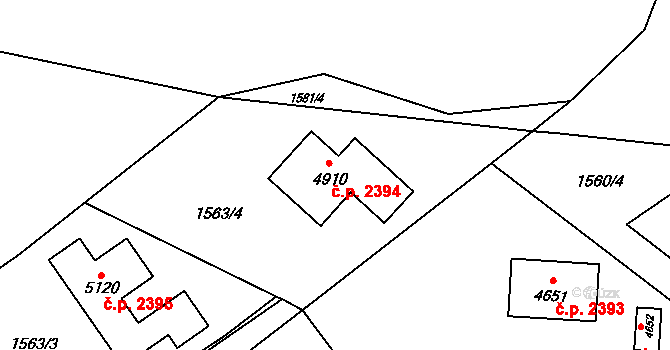 Rožnov pod Radhoštěm 2394 na parcele st. 4910 v KÚ Rožnov pod Radhoštěm, Katastrální mapa