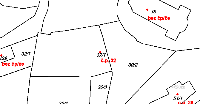 Dušejov 32 na parcele st. 37/1 v KÚ Dušejov, Katastrální mapa
