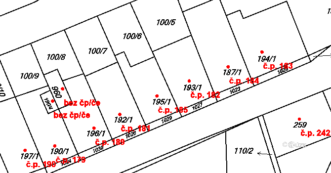Hýskov 185 na parcele st. 195/1 v KÚ Hýskov, Katastrální mapa