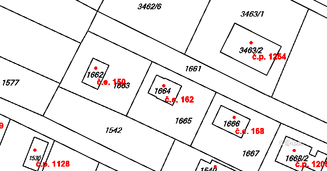 Kostelec nad Černými lesy 162 na parcele st. 1664 v KÚ Kostelec nad Černými lesy, Katastrální mapa