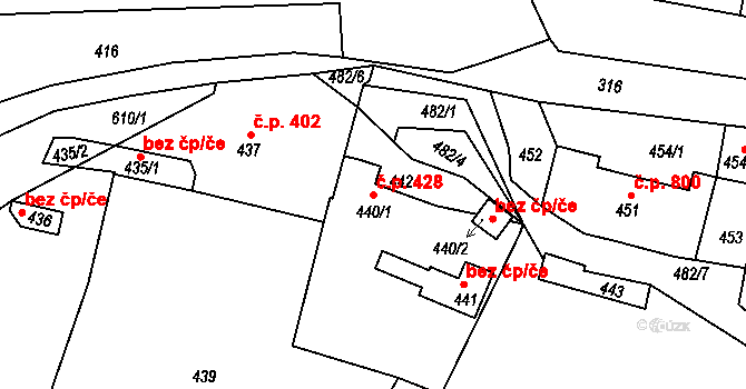 Libčice nad Vltavou 428 na parcele st. 440/1 v KÚ Letky, Katastrální mapa