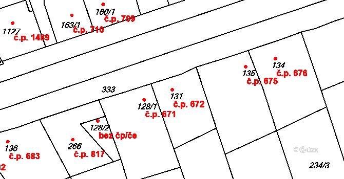 Rudná 672 na parcele st. 131 v KÚ Hořelice, Katastrální mapa