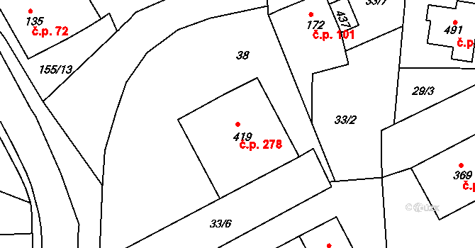 Malá Skalice 278, Česká Skalice na parcele st. 419 v KÚ Malá Skalice, Katastrální mapa