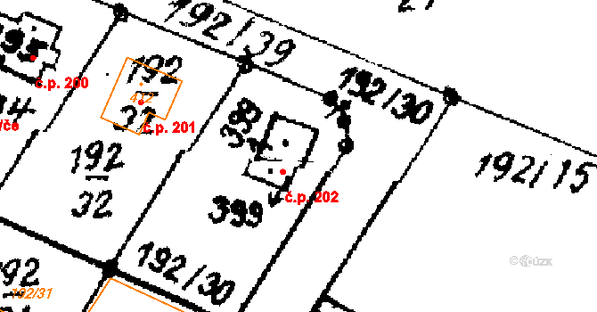 Vraclav 202 na parcele st. 399 v KÚ Vraclav, Katastrální mapa