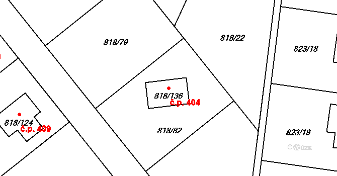 Nové Homole 404, Homole na parcele st. 818/136 v KÚ Homole, Katastrální mapa