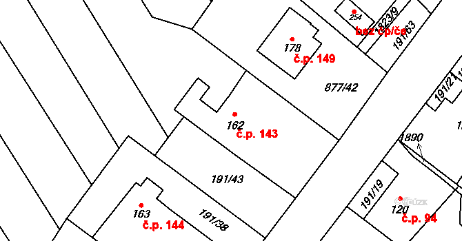 Straník 143, Nový Jičín na parcele st. 162 v KÚ Straník, Katastrální mapa