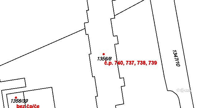 Butovice 737,738,739,740, Studénka na parcele st. 1356/8 v KÚ Butovice, Katastrální mapa