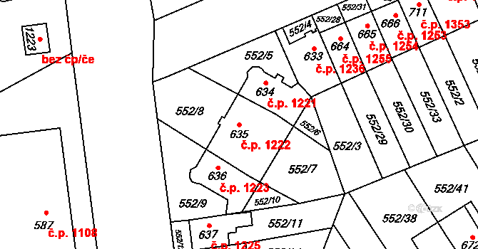 Nový Jičín 1222 na parcele st. 635 v KÚ Nový Jičín-Horní Předměstí, Katastrální mapa