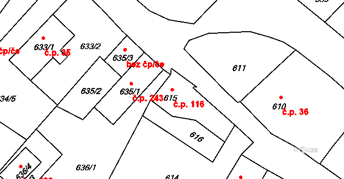 Studénka 116 na parcele st. 615 v KÚ Studénka nad Odrou, Katastrální mapa
