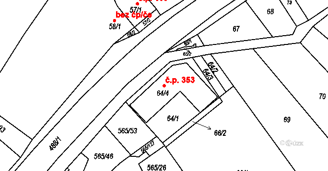 Kanice 353 na parcele st. 64/4 v KÚ Kanice, Katastrální mapa