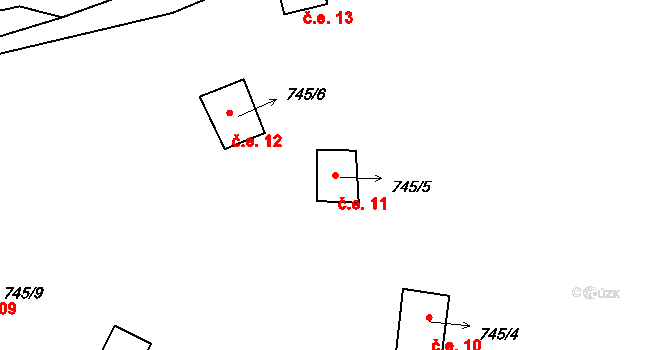 Luhov 11, Líšťany na parcele st. 745/5 v KÚ Luhov u Líšťan, Katastrální mapa