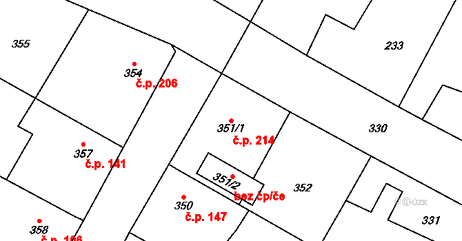 Senec 214, Zruč-Senec na parcele st. 351/1 v KÚ Senec u Plzně, Katastrální mapa