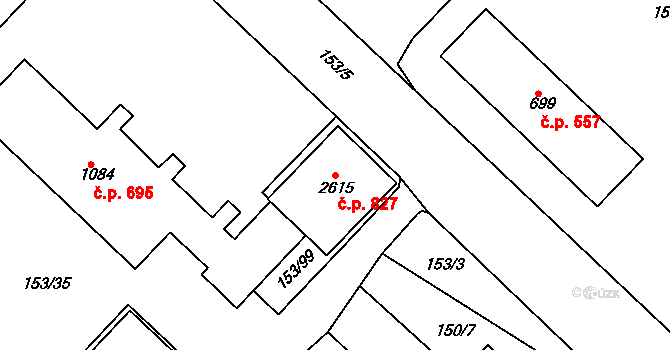 Lobeček 827, Kralupy nad Vltavou na parcele st. 2615 v KÚ Lobeček, Katastrální mapa