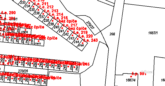 Podbořany 243 na parcele st. 270/5 v KÚ Podbořany, Katastrální mapa