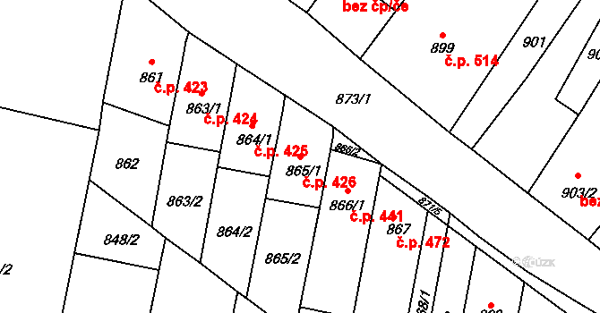 Moravský Žižkov 426 na parcele st. 865/1 v KÚ Moravský Žižkov, Katastrální mapa