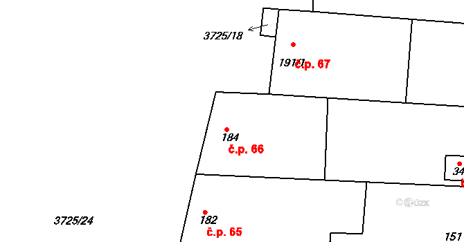 Nikolčice 66 na parcele st. 184 v KÚ Nikolčice, Katastrální mapa