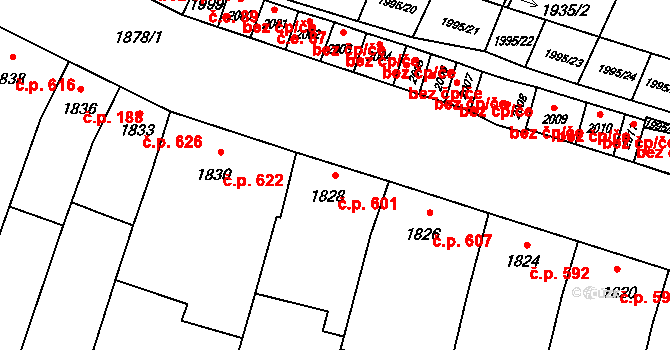 Velké Pavlovice 601 na parcele st. 1828 v KÚ Velké Pavlovice, Katastrální mapa