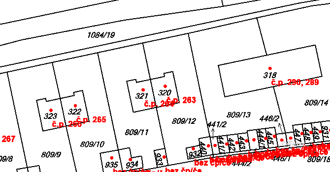 Chlumčany 263 na parcele st. 320 v KÚ Chlumčany u Přeštic, Katastrální mapa