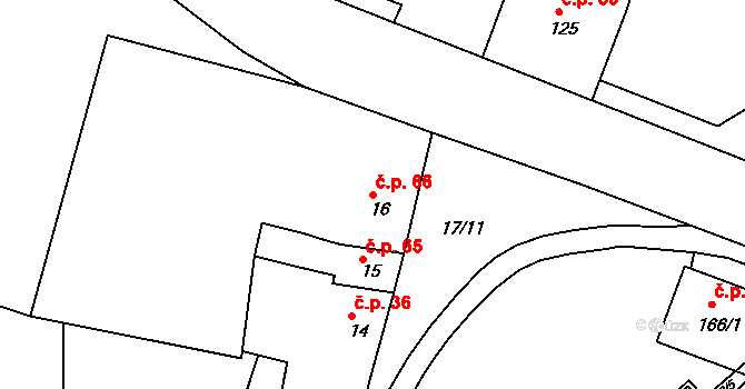 Trávník 66, Kroměříž na parcele st. 16 v KÚ Trávník, Katastrální mapa