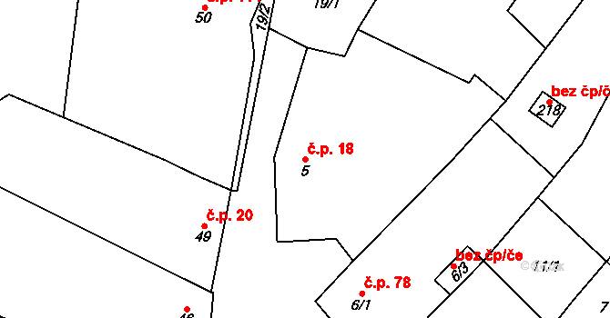 Pavlovice u Kojetína 18 na parcele st. 5 v KÚ Pavlovice u Kojetína, Katastrální mapa