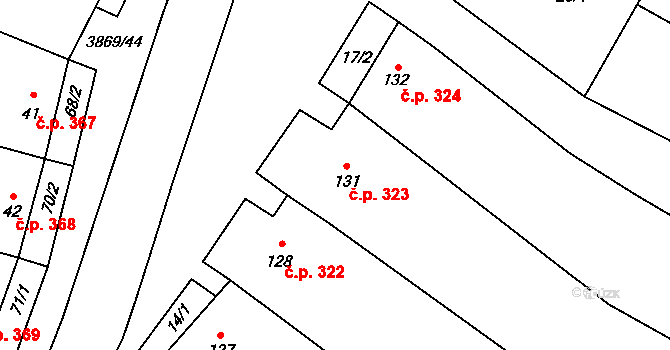 Míšovice 323, Hostěradice na parcele st. 131 v KÚ Míšovice, Katastrální mapa