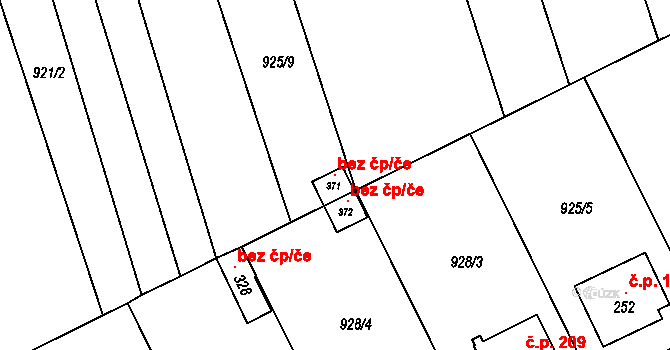 Kunovice 106939998 na parcele st. 371 v KÚ Kunovice, Katastrální mapa